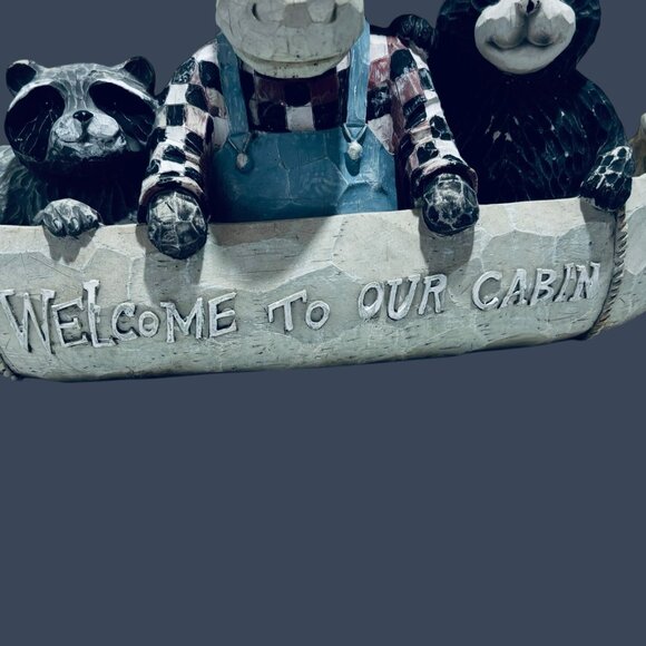 Welcome To Our Cabin Bear, Moose, & Raccoon Forest Wildlife Statue Decor Display - Picture 7 of 12